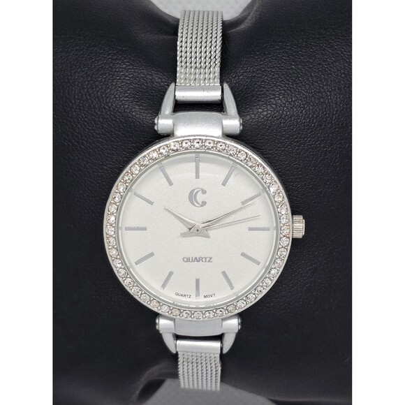 Charming Charlie Accessories - Women’s Charming Charlie Jeweled Dial Silver Tone Case Dial Mesh Band Watch 11